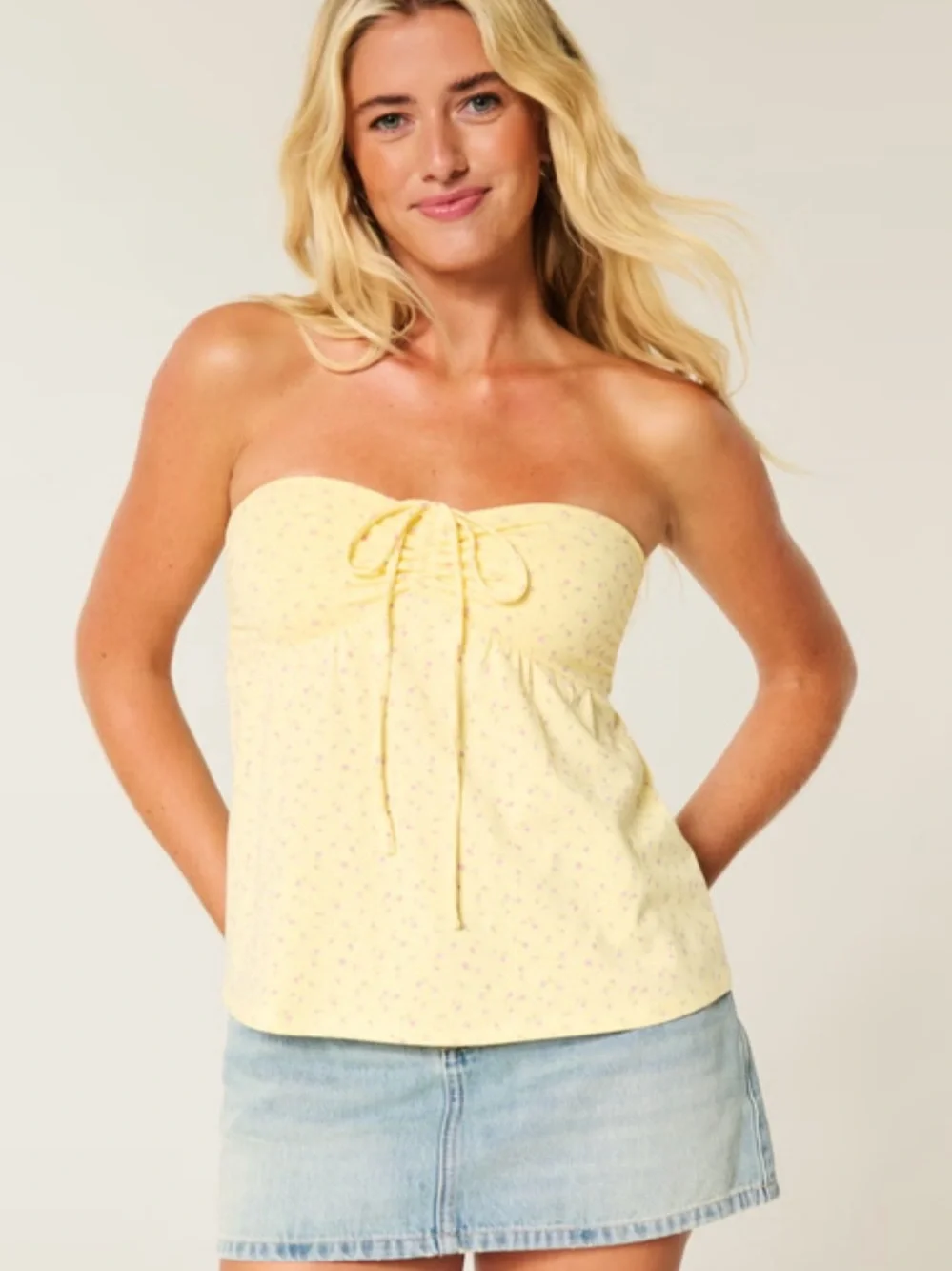 NWT Hollister Butter Yellow Floral Tie-Front Top - Picture 1 of 6